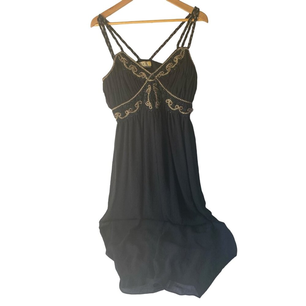 Randolph‎ Duke The Look Luxe Black Beaded Soutache Empire Waist Maxi Dress